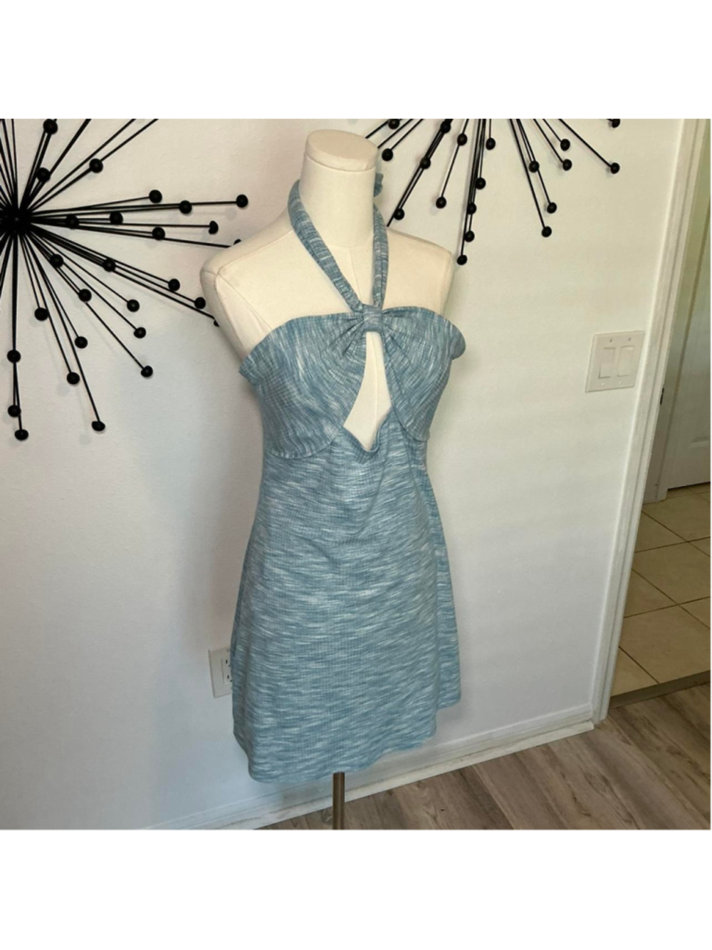 Forever 21 blue halter cutout mini dress open front tie neck - Picture 3 of 4